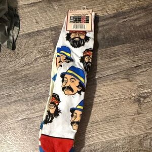 Novelty White Crew Socks with Multicolor Portrait Print